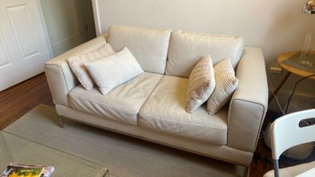Cream Leather Two-Seat Sofa