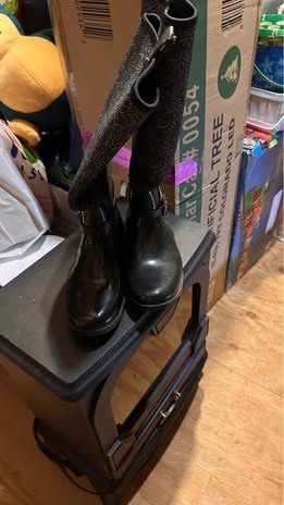 Michael Kors Black White Stretch Tall Rain Boots.