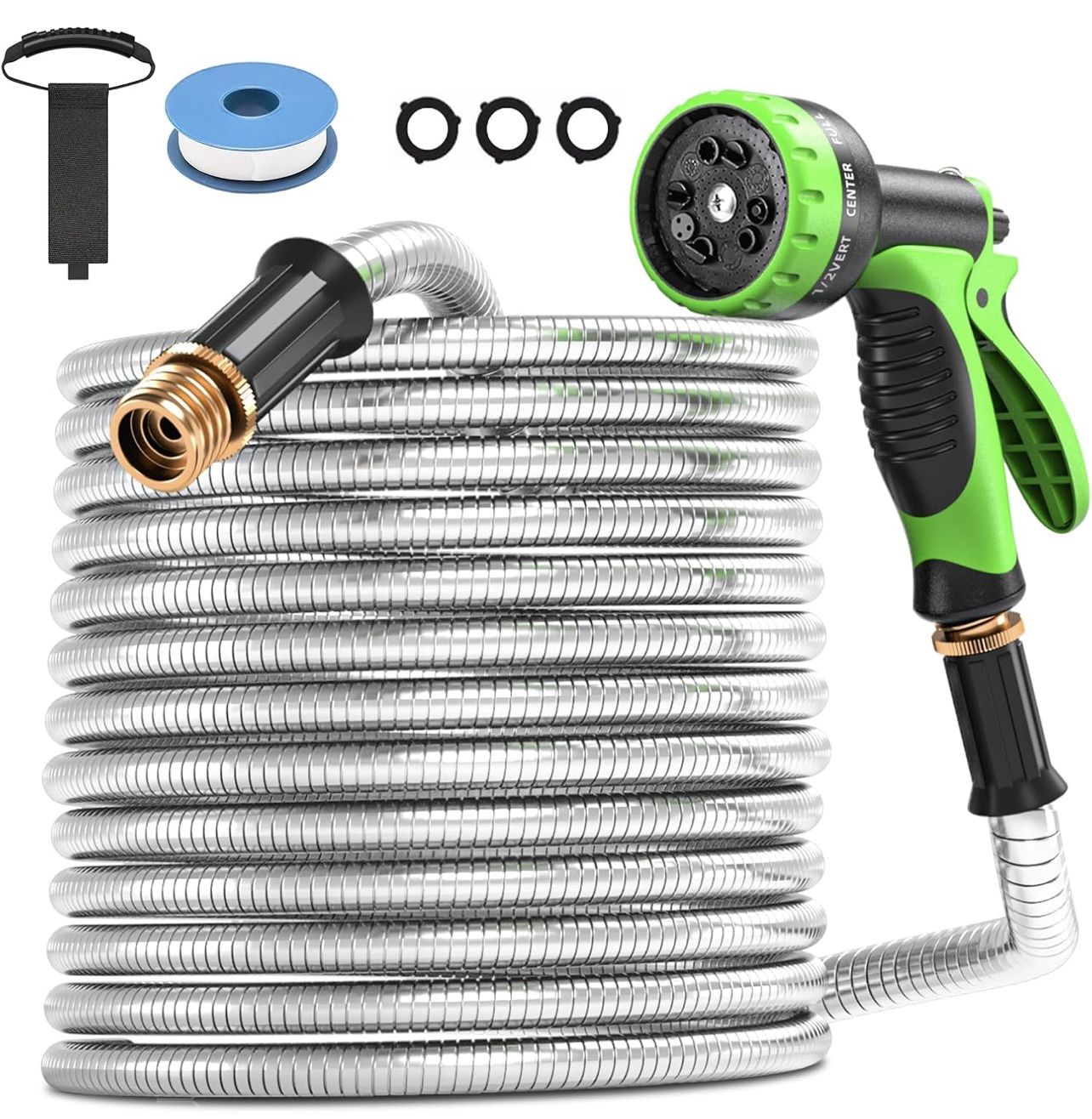 GARDENWORK Stainless Steel Hose,75ft Metal Garden Hose, Heavy Duty Water Hose with 10 Function Sprayer Nozzle, Never Kink & Tangle for Outdoor,Yard,La
