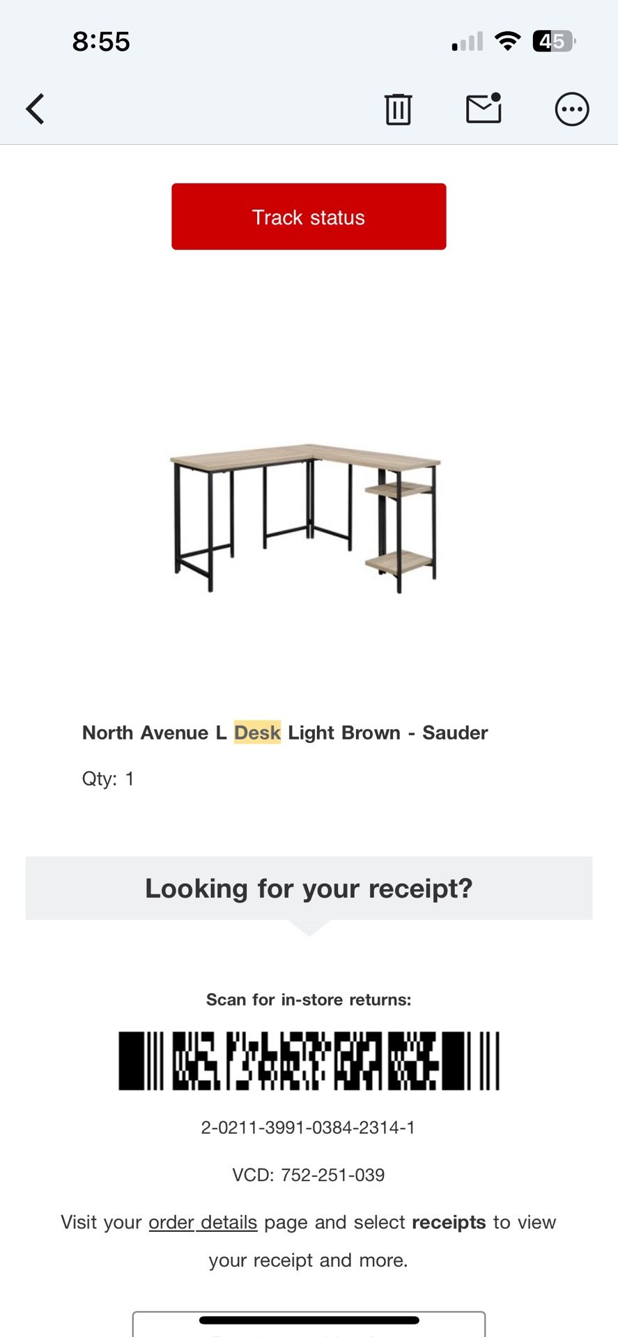 Target North Avenue L Desk Light Brown - Sauder