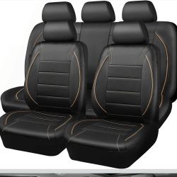 Black & Beige Universal FIT Piping Leather Car Seat Cover, for suvs,Van,Trucks,Airbag Compatible,Inside Zipper Design and Reserved Opening Holes