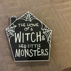 Witch And Little Monsters Display Sign
