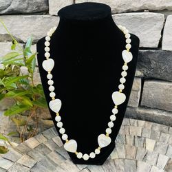 Mother Of Pearl Hearts Necklace 
