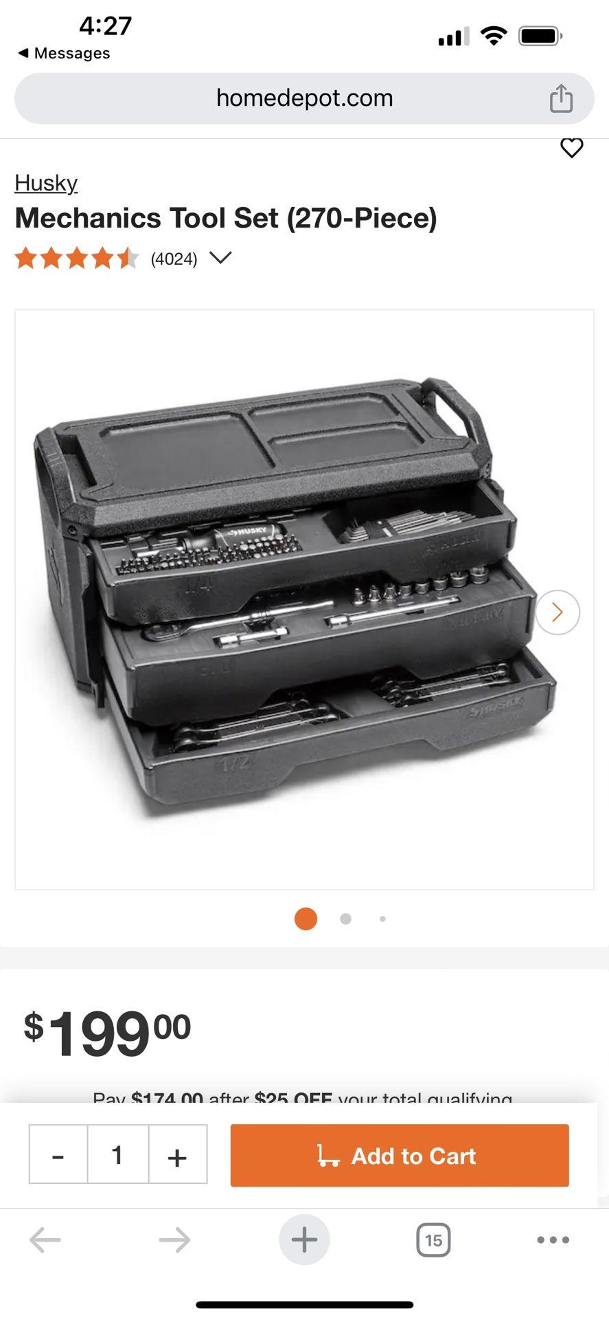 270 Piece Husky Mechanic Tool Box 