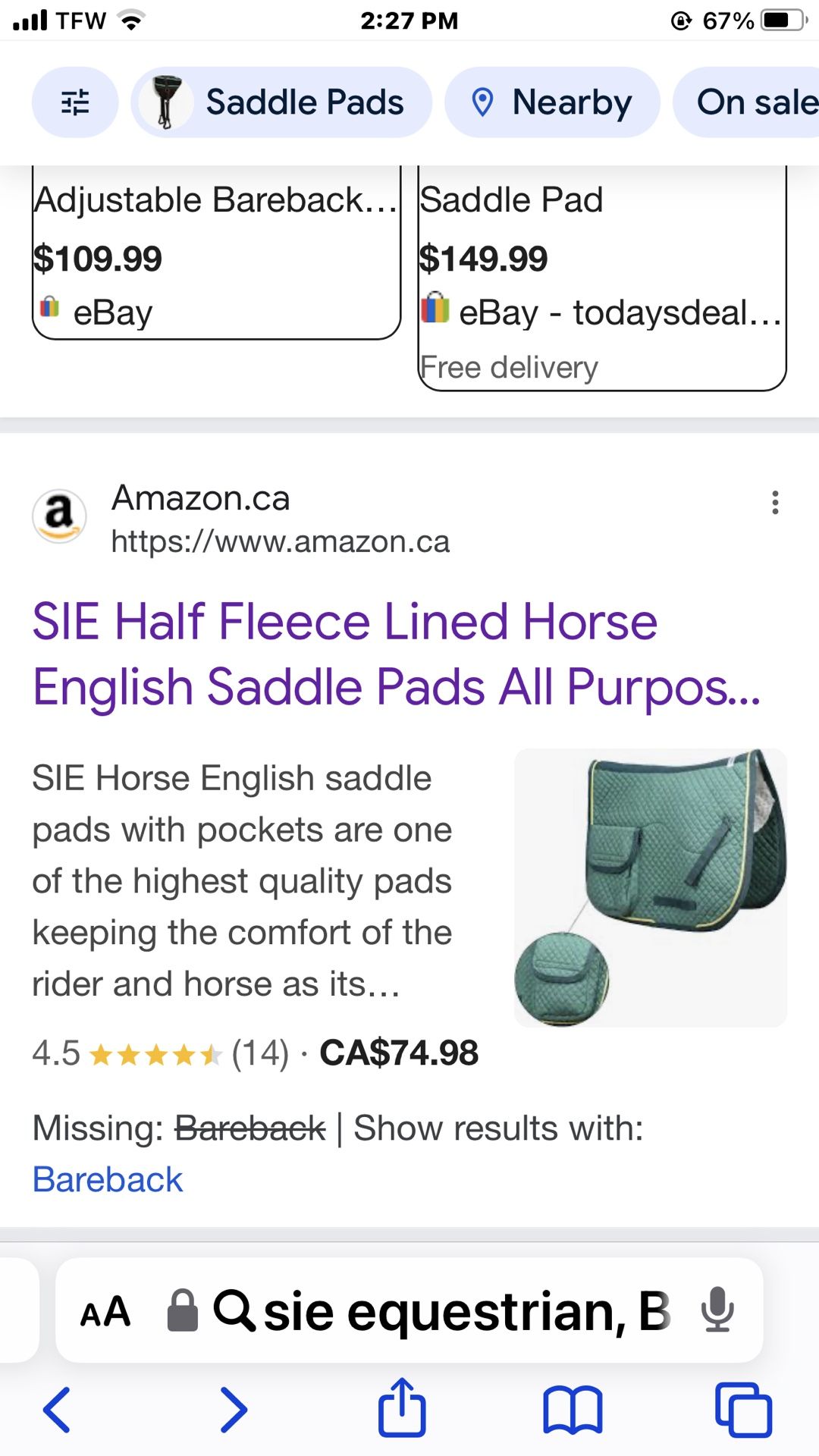 **On SALE.!!”SIE Equestrian English Saddle Pad”-Green-NEW