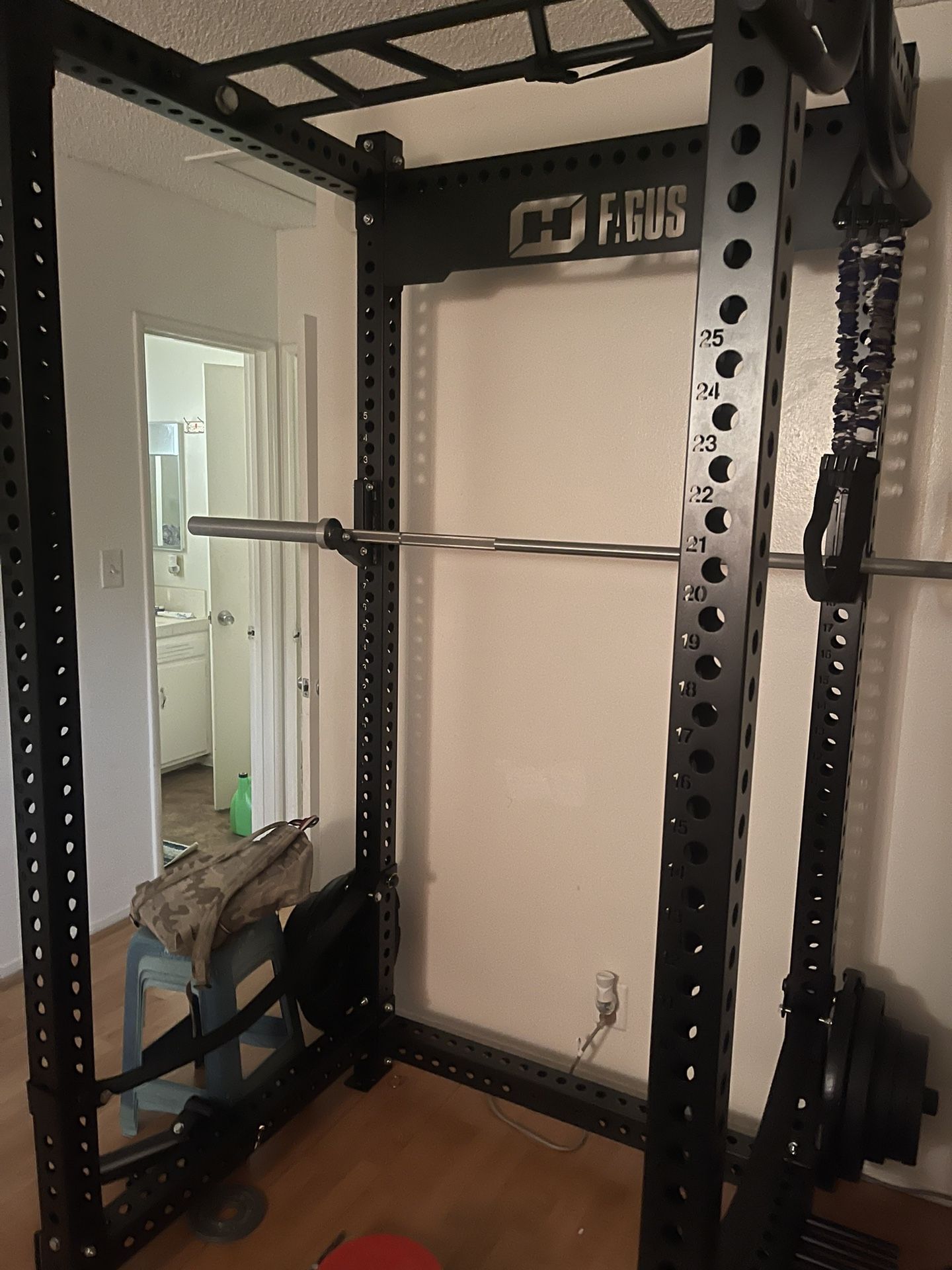 3x3 Squat Rack Cage With 330 Pound Olympic Weights And Rogue Barbell