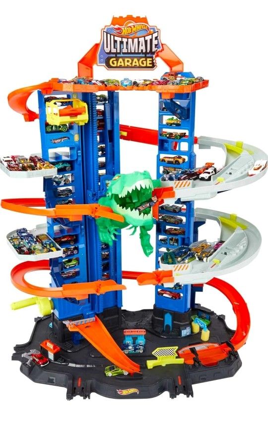 Hot Wheels City Toy Car Track Set, Ultimate Garage with T-Rex Dinosaur