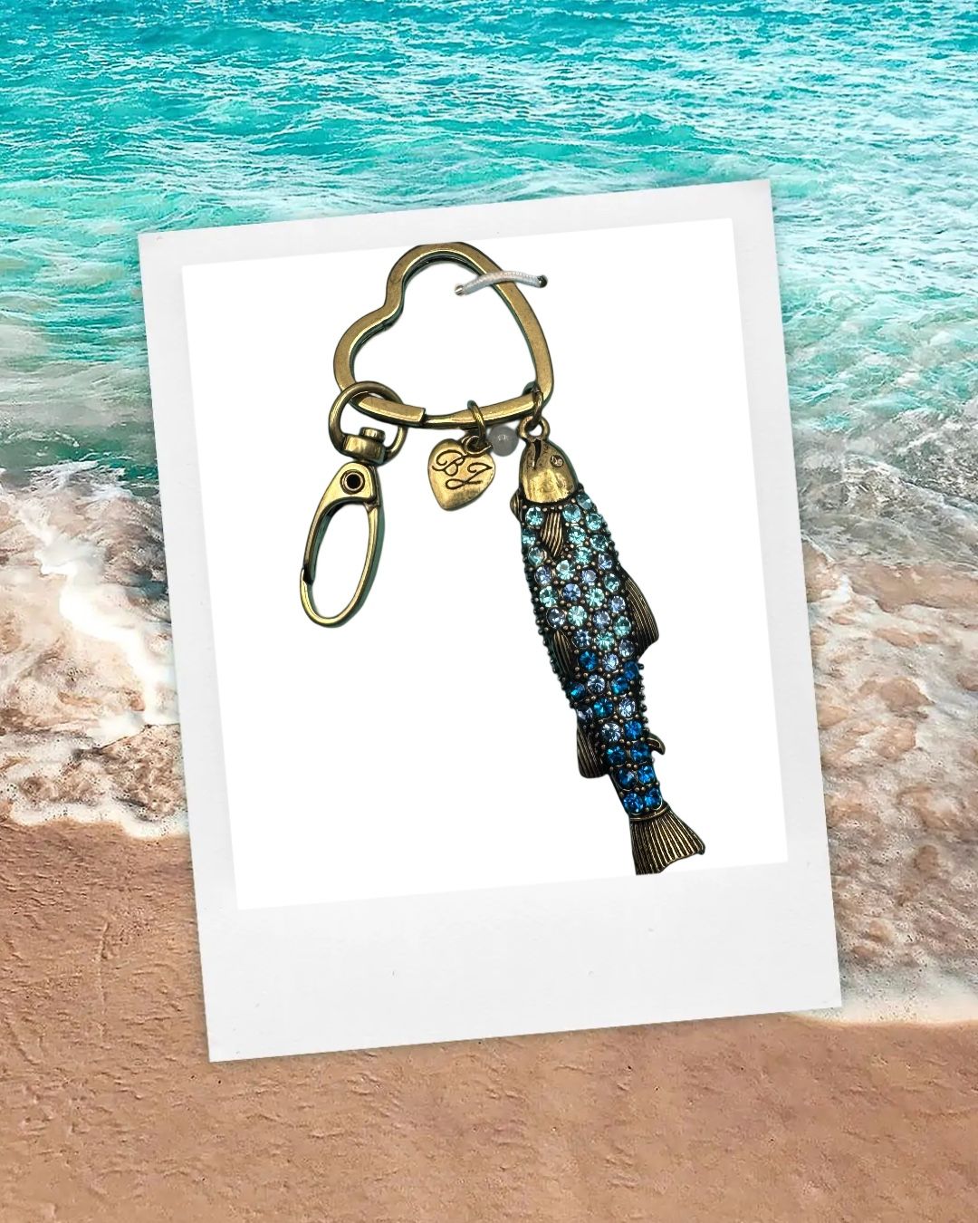 Betsey Johnson Crystal Sardine Fish Key Fob Bag Charm NWT And Box