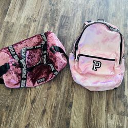 Pink Backpack & Overnight Duffle Bag 