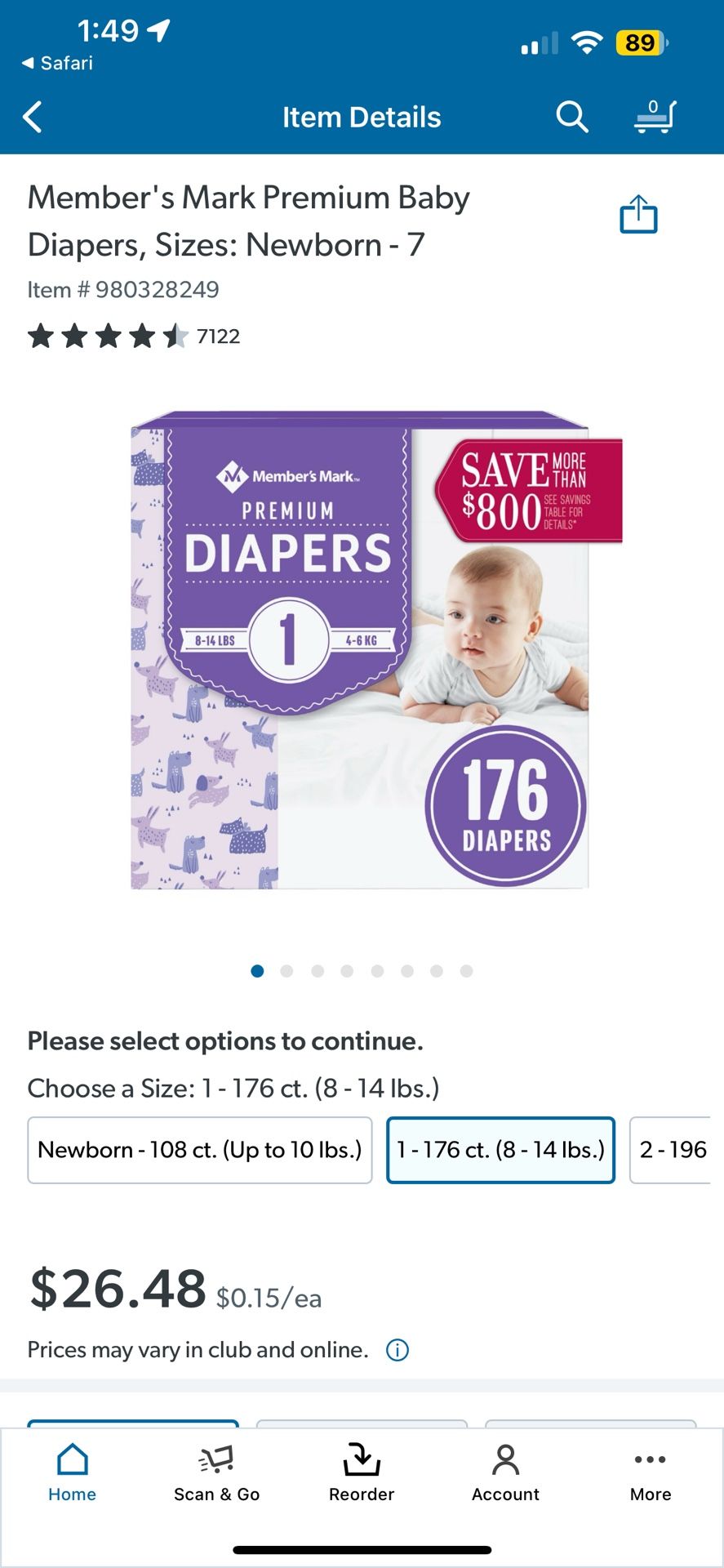 Members Mark Diapers Size 1 