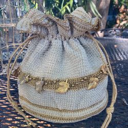 Vintage Gold Leaf Clear Bottom Boho Bag 