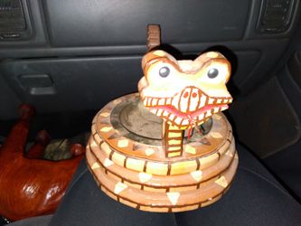 Vintage wooden snake ashtray