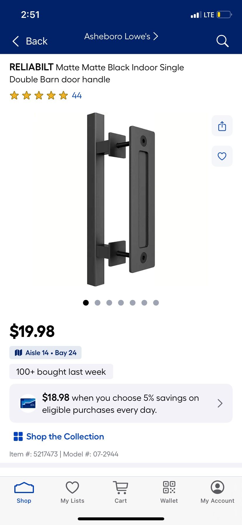 Reliabilt black Indoor Handle