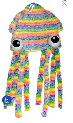Rainbow Fuzzy assorted Pastel and Neon striped Squid Hat