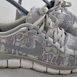 Nike Free 5.0 V4 Python Print Silver White Tennis Shoes, US Women's Size 6.5