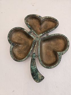 Vintage Los Castillo Taxco Malachite Inlaid Brass Shamrock Tray - Mid-Century Mexico