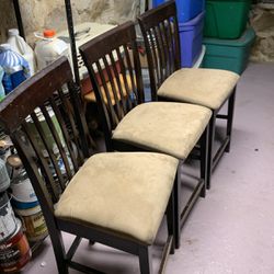 3 Bar Stool Height Microfiber Seated Wooden Chairs 