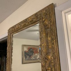 Large Antique Mirror. 3D Brushed Gold, Green.    55x43 , Red