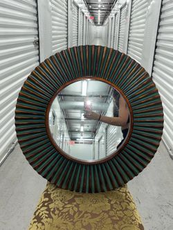 Round Blue-Green and Gold Mirror