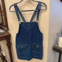 NWOT~EDIKTED Blue Denim Overall Mini Dress with Pockets Size Small