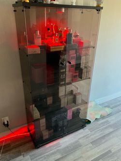 Tinted Glass Display Cabinet with Lights and Lock, 4-Tier Display Case Curio Cabinet with Glass Door