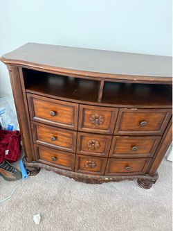 Traditional Wood Dresser/Media Chest w/ Open Shelf – 3 Drawers – $1