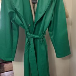 Green Leather like Trench Coat By Eloquii
