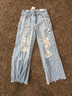 American Eagle Light Wash Ripped Wide Leg Jeans