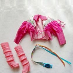 1989 Barbie Doll Cowgirl Western Pink Fringed Jacket And Belt