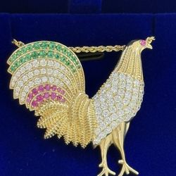 10KT Gold Rooster Pendant Necklace 