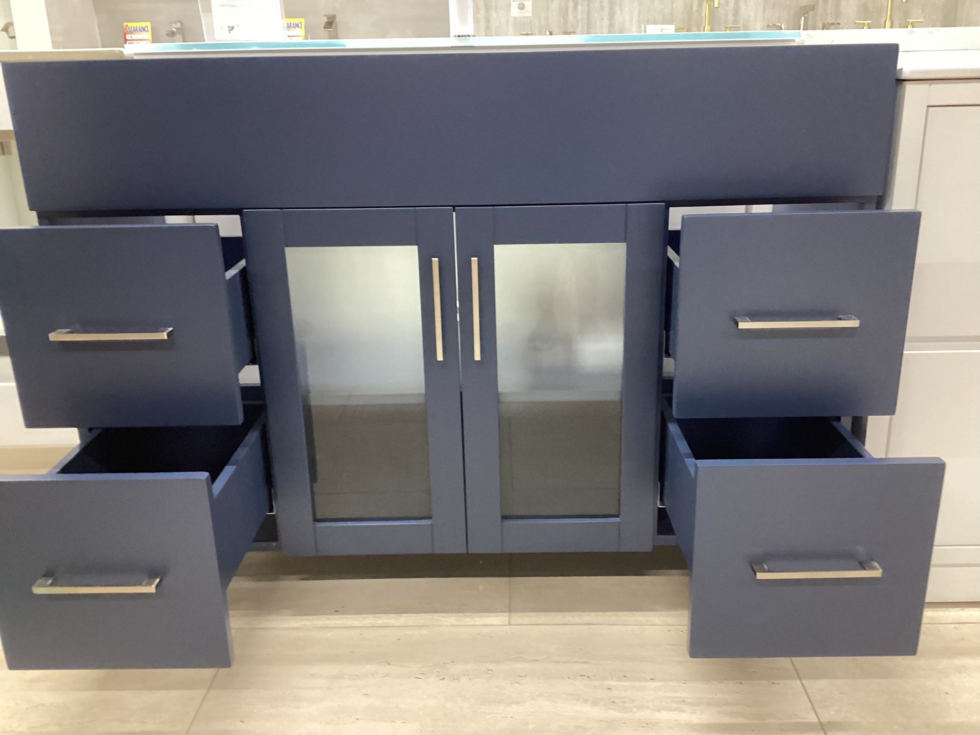 48” Bathroom Vanity Cabinet New Solid Wood Navy Blue Softclose Drawers Doors White Top Sink Integrated Ready For Pick Up Today