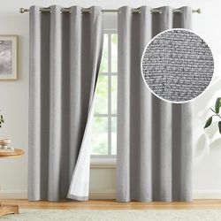 Grey Linen Blackout Curtains 96"×50"inches