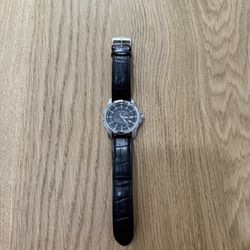 Bulova Men's Precisionist 3-Hand Calendar in Stainless Steel with Black Leather Strap and Black Patterned Dial Style: 96B158