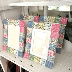 Ikea Lenhovda 5x7" Matted Denim Cloth Colorful Floral Cottagecore Picture Frames