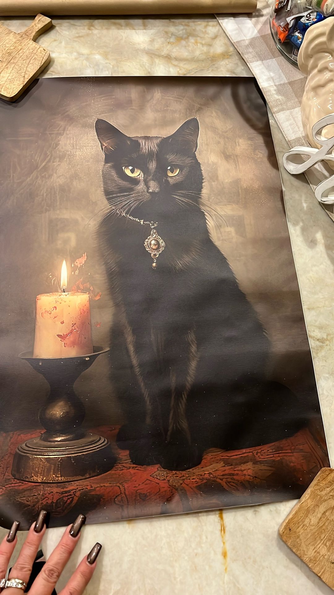 23 1/2 X 16 Black Cat With Candle Halloween Picture Really Cute