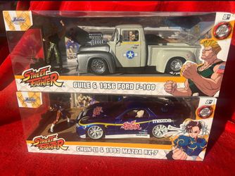 Jada Toys Street Fighter Die-Cast Cars & Figures Set (Guile + Chun-Li) - 1:24 Scale (New in Box)