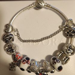 Pandora Mickey Mouse Silver Colorful Bangle Charm Bracelet
