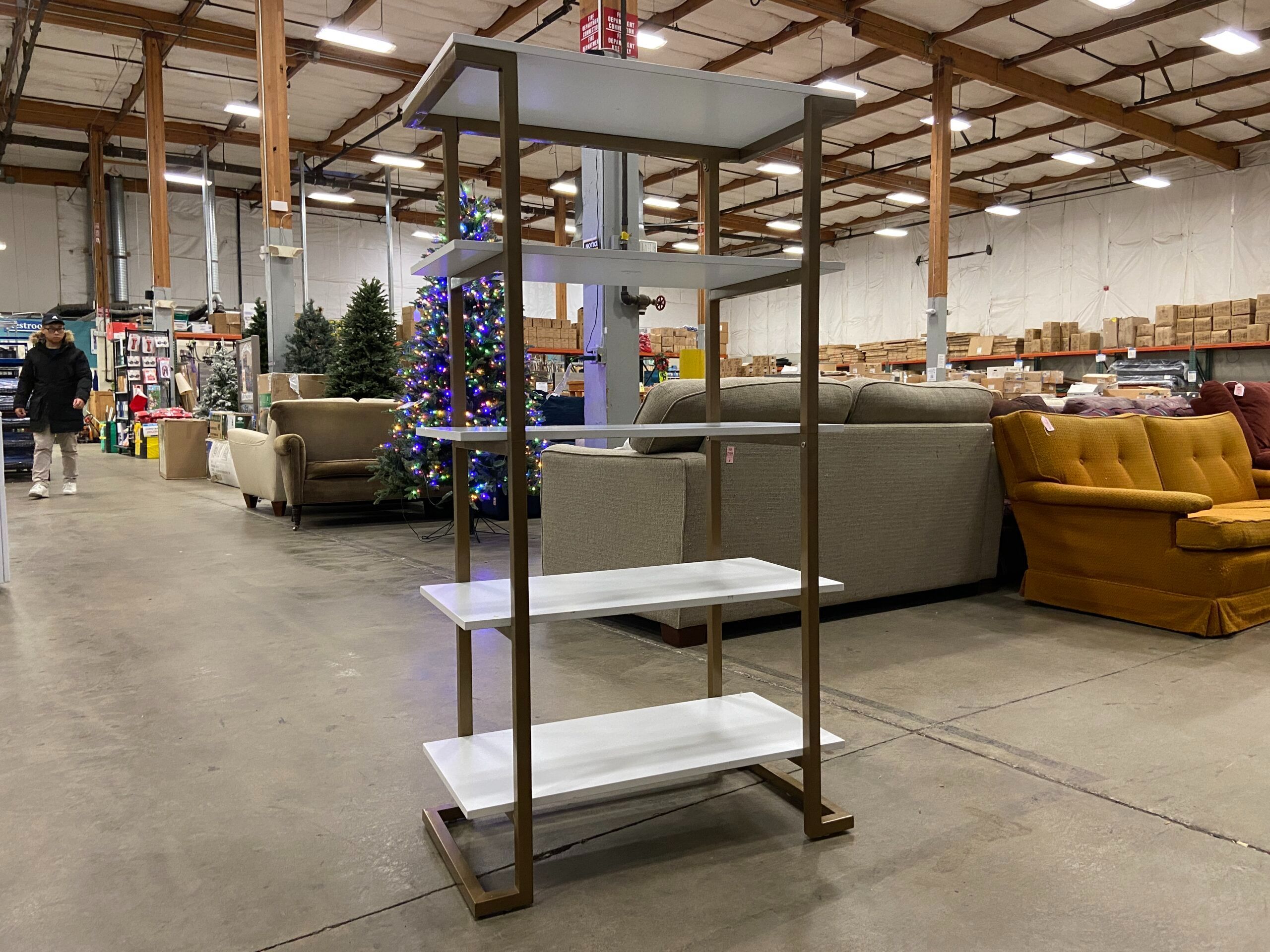 White and Brass 5 Tier Etagere Bookcase