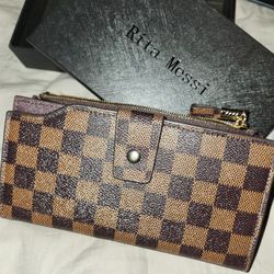 New Brown Checkered Credit Card Checkbook Wallet