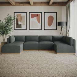 Aiden & Ivy Dayna 4-Piece Modular Sectional Sofa – Goose Feather Cloud Couch, Dark Charcoal