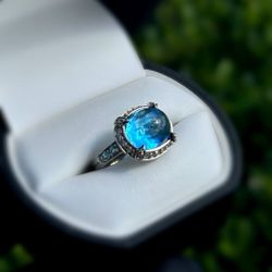 Jewelry 10k solid white gold 4CTW diamonds aquamarine ring sz 7