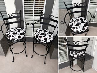 Cowhide Print Swivel Bar Stools – Set of 2