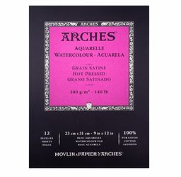 New Arches Hot Pressed Watercolour Pad 9x12