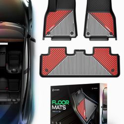 Upgrade Twilight Red Car Floor Mats Fit Tesla Model Y Juniper 2025 2024 2023 2022 2021 2020 TPE Dual-Tone All Weather Car Mats, Custom Fit Model Y Int