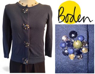 Boden Navy Jewel Button Wool Cardigan Size 4
