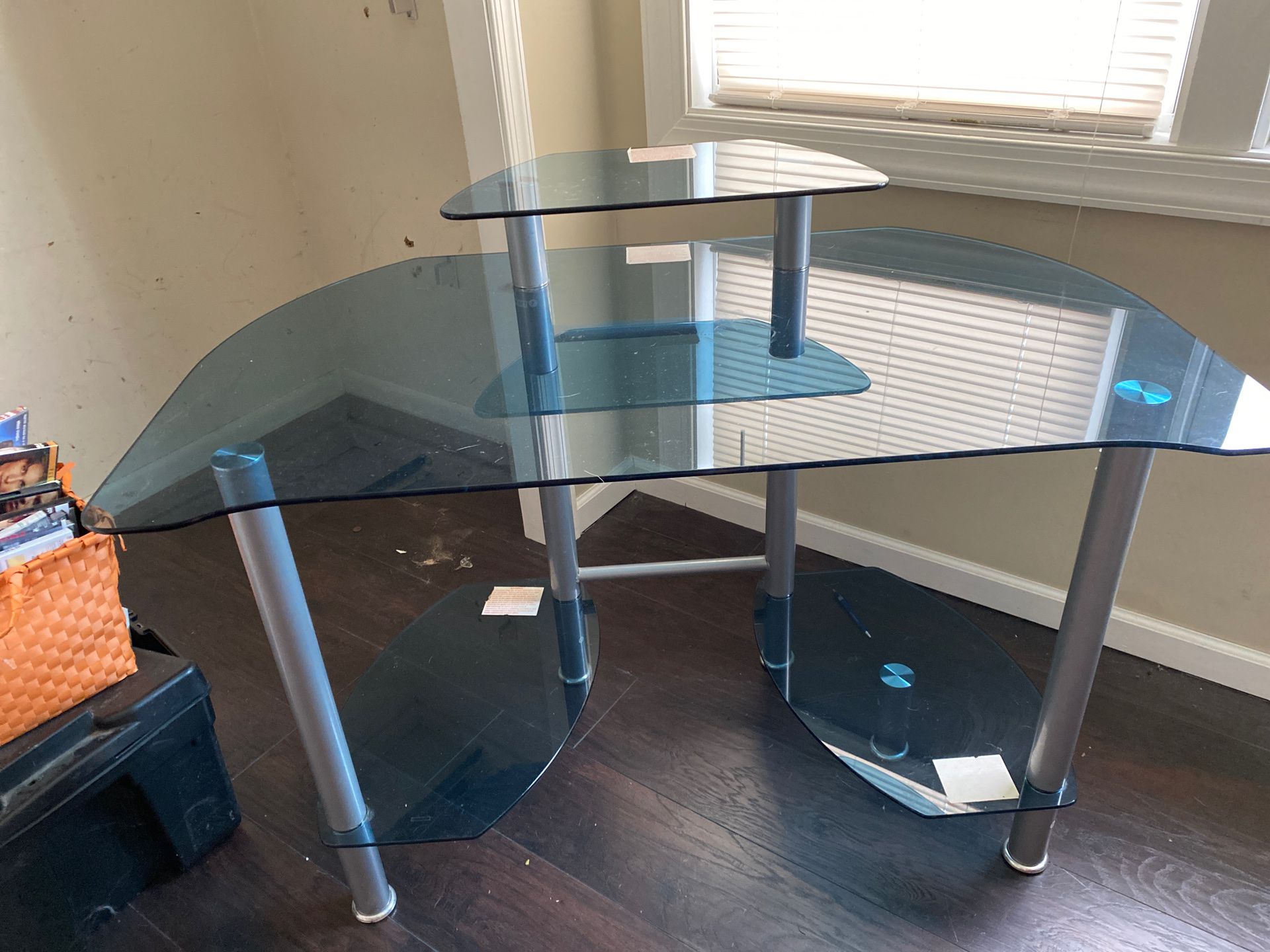 Glass desk and desk chair