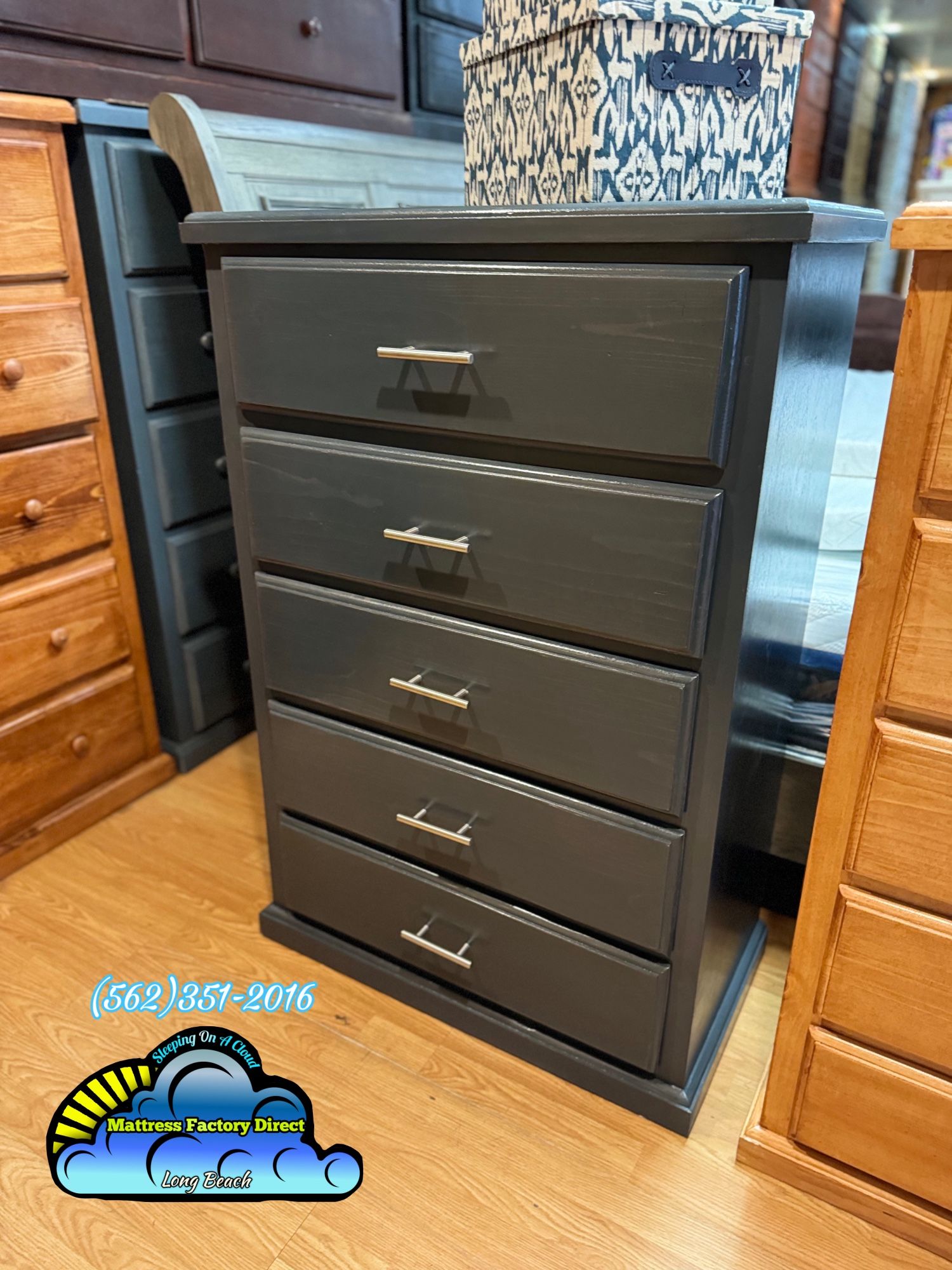 Five Drawer Dresser Grey Chest With Bar Handles New Comoda 