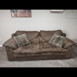 BROWN SUEDE SOFA SET