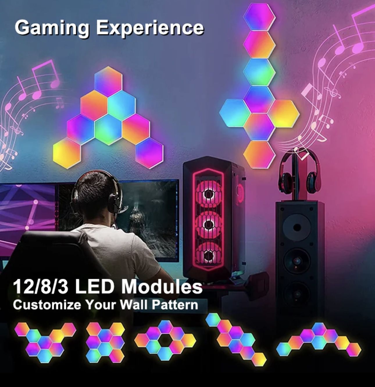 NEW in Box 12 RGB LED Hexagon Light Bluetooth Indoor Wall Light APP Remote Control Night Light Computer Game Room Decoration Bedroom Bedside
