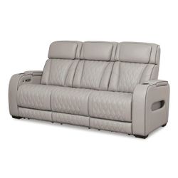 Gray  Power Reclining Sofa With Poweheadrest and Massage 